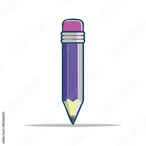 Vector illustration of a simple purple cartoon pencil with an eraser
