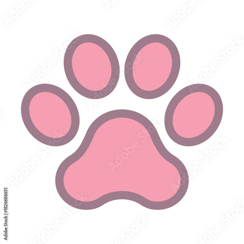 Pet paw colored vector flat symbol on white background. Cat paw, love animal silhouette icon. Veterinary medicine concept.	