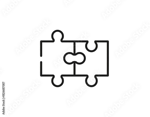 Two interlocking jigsaw pieces, presented as a simple, clean black line icon on a white background