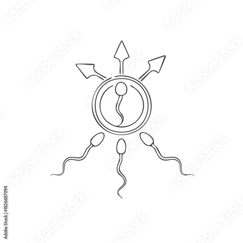 Conceptual illustration of the process of reproduction and fertilization showing sperm and egg cells.