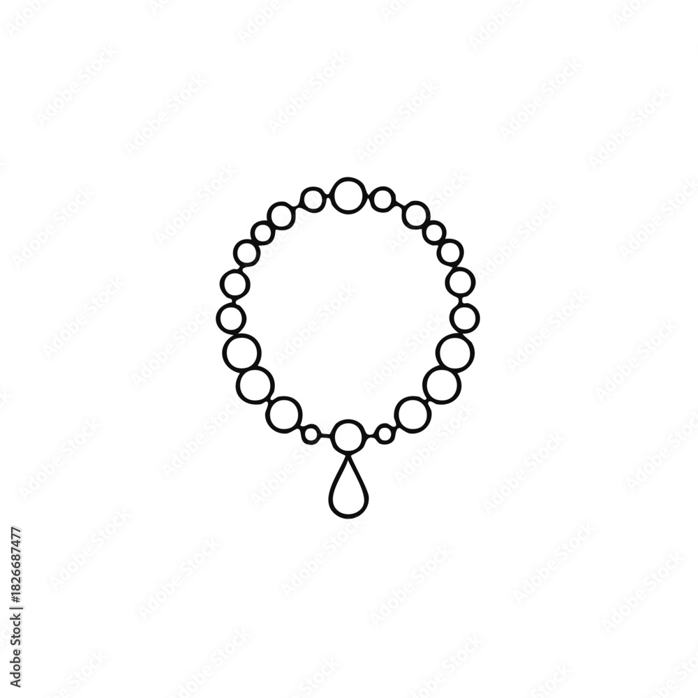 Obraz premium Elegant Pearl Necklace Icon with Teardrop Pendant Minimalist Line Art