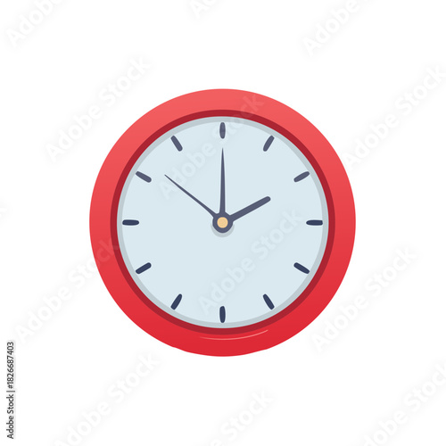 Red Clock Face Shows Time Tick Tock Timekeeping Measurement Device