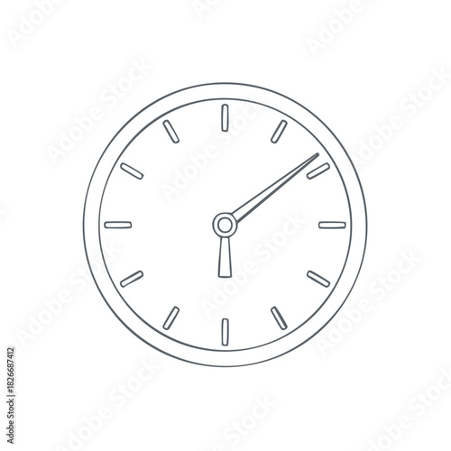 Simple line drawing of a classic analog clock face with hour and minute hands showing a specific time