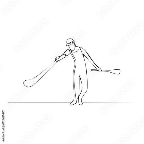 Line Art of a Glass Blower Shaping Molten Glass on a White Background