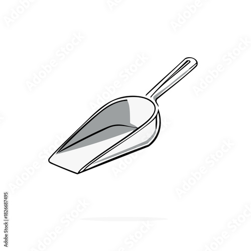 Simple black and white illustration of a metal scoop utensil for food or ingredients