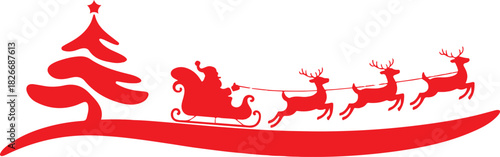 Silhouette of Santa Claus riding in a sleigh with reindeer