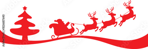 Silhouette of Santa Claus riding in a sleigh with reindeer