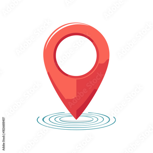Simple red map pin icon with rippled concentric circles to mark exact location