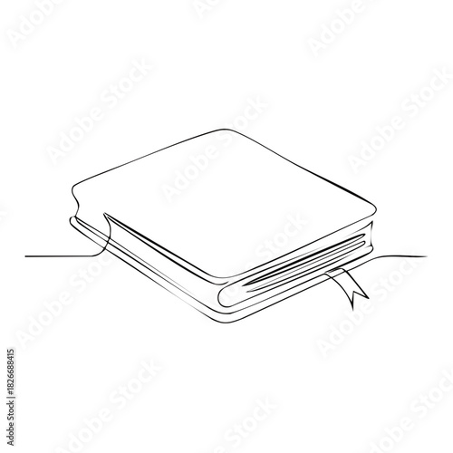 Continuous line drawing of closed book with bookmark, outline style, minimal vector image