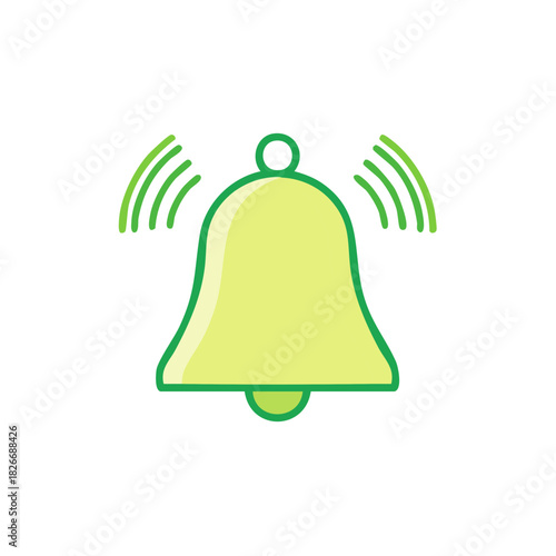 Cartoon-style illustration of a ringing bell with green sound waves