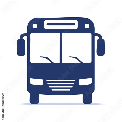 Front view of a dark blue bus icon illustration. Public transportation concept.