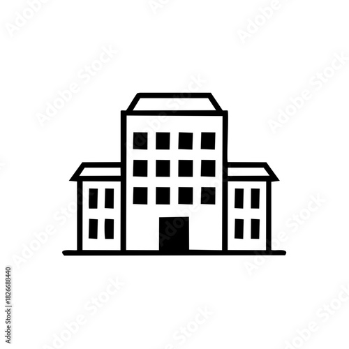Clean architectural outline vector graphic of a multi story building business school or government institution
