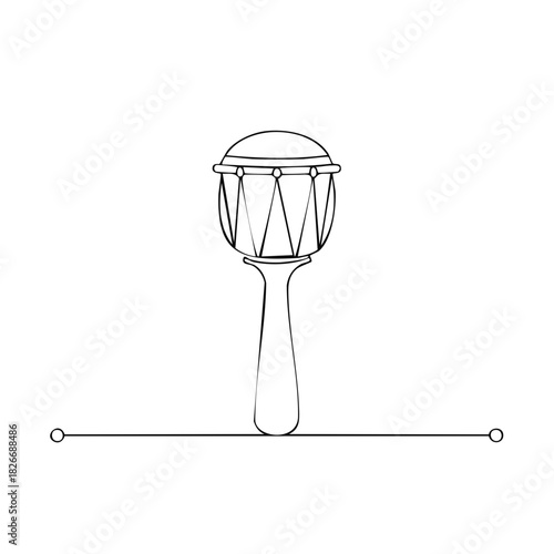 Minimalist single line drawing of a Den den daiko pellet drum musical instrument
