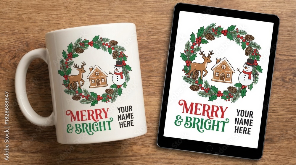 Obraz premium the christmas mug design template radiates joy with vibrant festive illustrations and colors