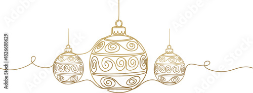 Christmas ornament vector, golden swirl baubles, festive holiday decoration, elegant hanging balls, seasonal decor, cad drawing flat vector illustration