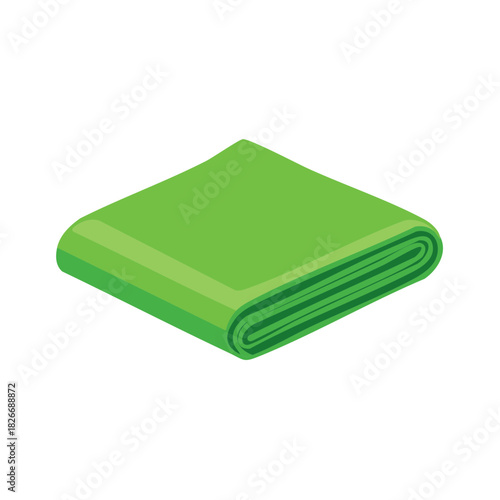 Neatly folded green towel or blanket in a clean isometric illustration style