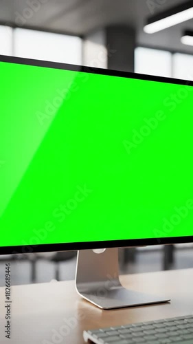 Green Screen Desktop Focus with computer and mockup in office for user interface website web design company technology digital marketing blank pc advertising ux software dashboard distortion, overlay