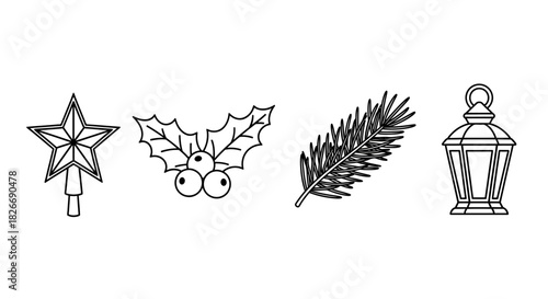 Charming Christmas Ornaments Line Art Design for Festive Holiday Decor, Ready for Coloring Books and DIY Crafts Projects, Perfect for Winter Season