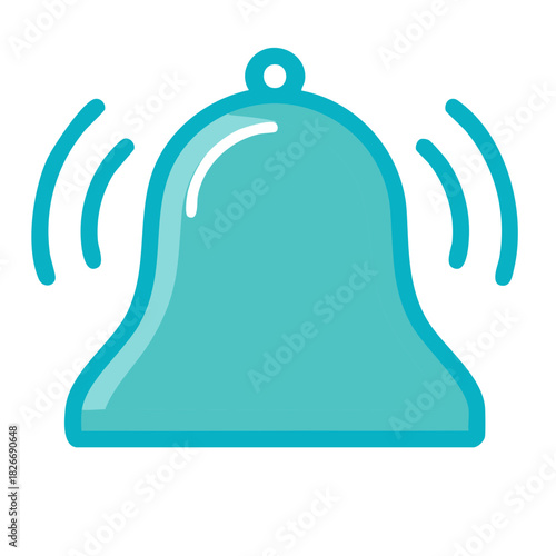Turquoise bell ringing with sound waves in a modern, flat design style.