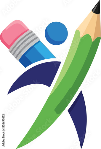 Educational abstract person with pencil and eraser logo concept