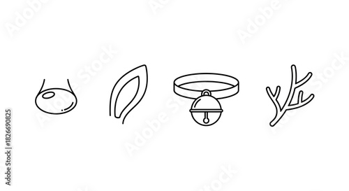 Whimsical line art of cute animal elements, perfect for playful designs, invitations, or children's books, adding a touch of fun and charm, vector origin