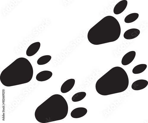 Deer and moose tracks black silhouette. Vector animals footprint set