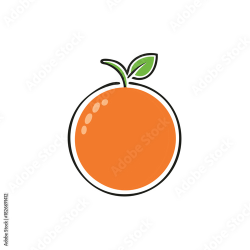 Orange fruit illustration with leaf for healthy food or logo design.