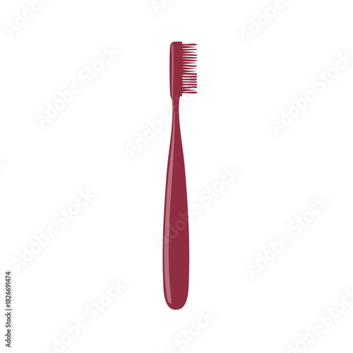 Simple design of a maroon toothbrush with detailed bristles on a white background
