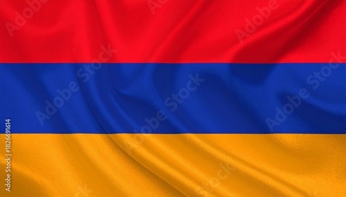 Armenia flag with red, blue, and orange horizontal stripes waving in the wind. Free Download Armenia flag with red, blue, and orange horizontal stripes waving in the wind. - GFXLoad