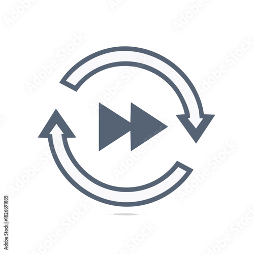 Circular fast forward arrows symbol for repeat or next action in digital media playback