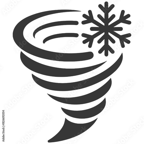 Bold black icon of a swirling vortex with a snowflake, representing extreme cold, winter storms, blizzards, and polar vortex weather alerts