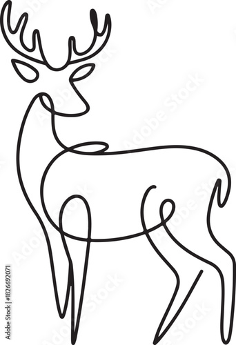 Fallow deer in continuous line art drawing style. Reindeer minimalist black linear sketch isolated on white background. Vector illustration
