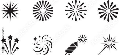Firework line icon set. Christmas sparkler confetti, firecracker minimal vector illustration. Simple outline sign for New Year celebration party. Editable Stroke