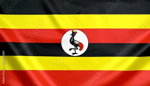 Uganda flag with six horizontal stripes and central grey crowned crane in white circle. Free Download Uganda flag with six horizontal stripes and central grey crowned crane in white circle. - GFXLoad