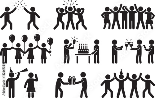 Friend Party Celebration Birthday Icon Symbol Sign Pictogram