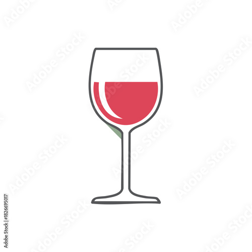 Minimalist Red Wine Glass Icon Vector Illustration for Bar Menu or Wine Tasting