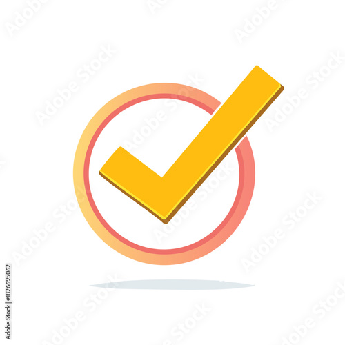 Yellow Check Mark Icon with Circle, Approved Concept Illustration