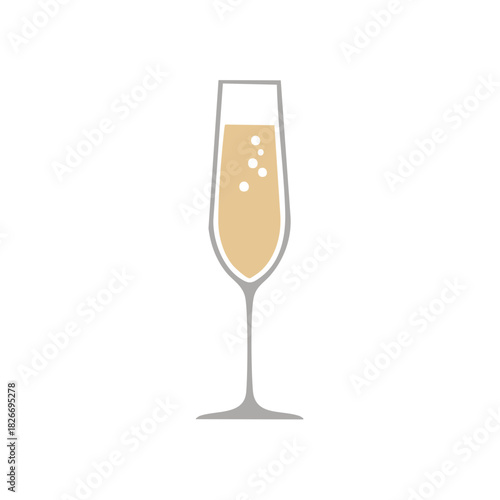 Elegant flute glass filled with bubbly champagne and rising bubbles