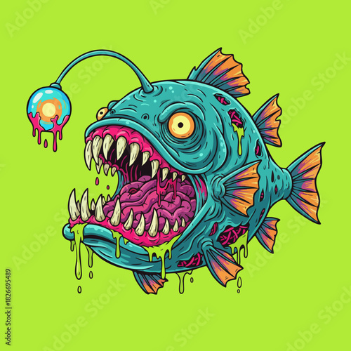 Terrifying Anglerfish Monster Cartoon Vector Illustration