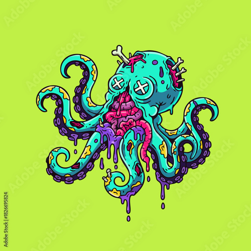 Gruesome Undead Octopus Cartoon Mascot Vector Illustration