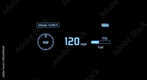Wallpaper Mural Digital display showing altitude speed fuel level battery and compass information on black background Torontodigital.ca