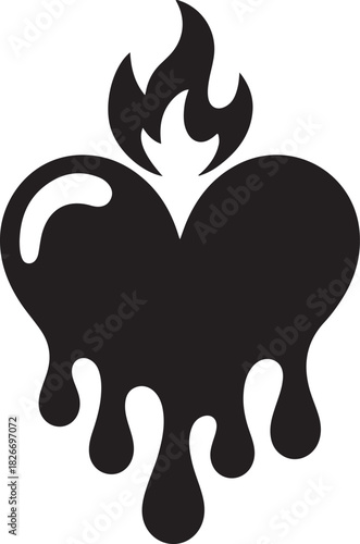 Icon, symbol for web. A beautiful burning heart-shaped candle melts beautifully on a white background. Vector illustration