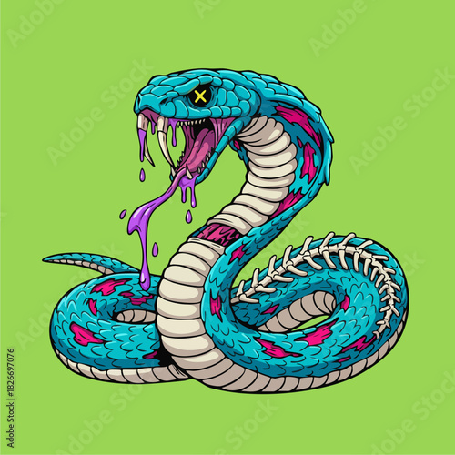 Stylized Cobra Snake Vector Art with Exposed Bones and Venom