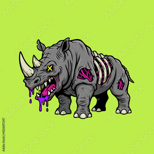 Scary Undead Rhinoceros Monster Graphic Illustration