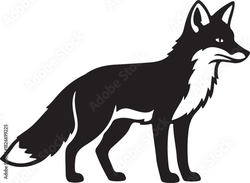 black silhouette of fox on white background, vector