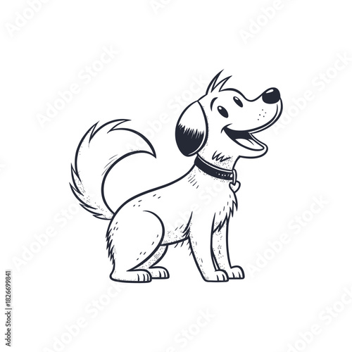 Happy cartoon dog looking up with a wagging tail silhouette