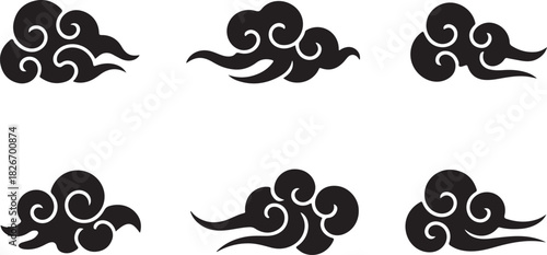 Oriental chinese cloud silhouette vector set