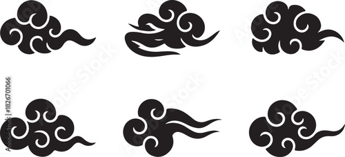 Oriental chinese cloud silhouette vector set