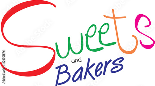 Sweets and bakers logo for cakes, cookies, candies, and dessert shops. Celebration logo concept with bright colors and decoration