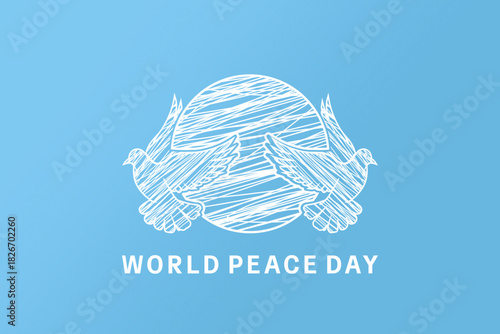 Abstract dove and Earth line art vector with blue gradient background. World Peace Day background. International Peace Day background vector